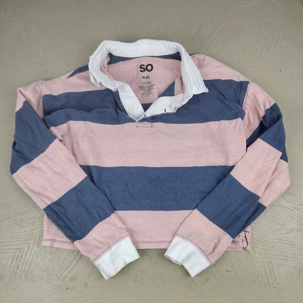 SO Pink and Blue Striped Rugby Shirt size 8